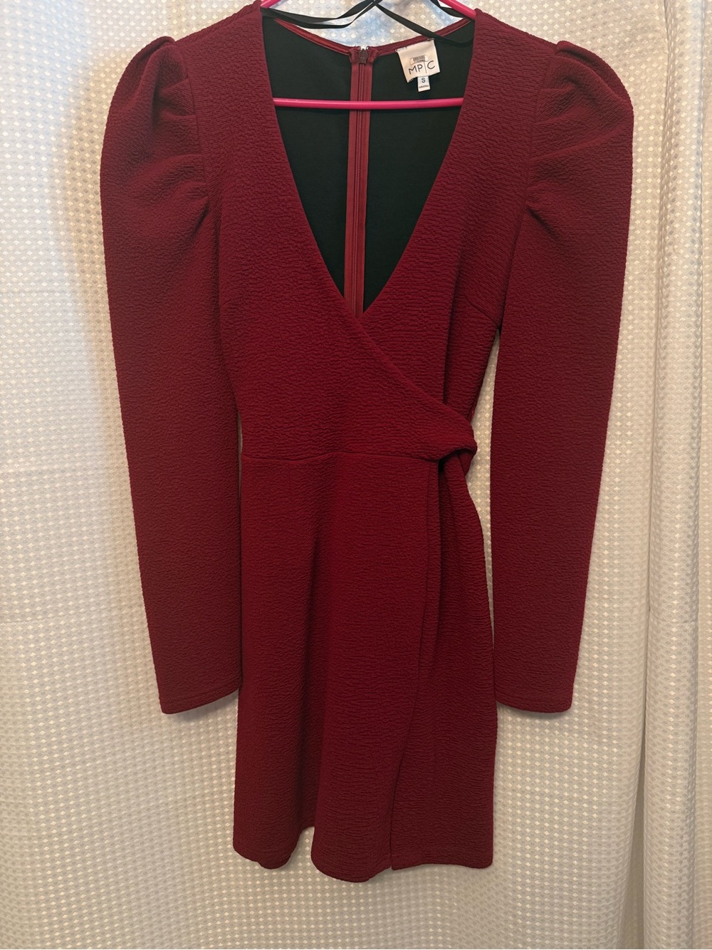 MPG Burgundy Wrap-Style Long Sleeve Dress